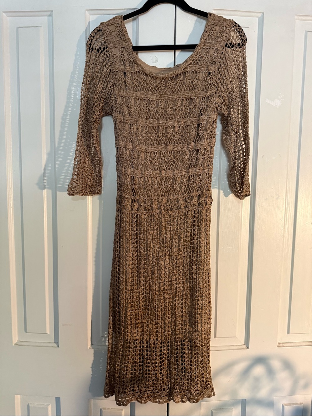 Openwork Crochet Midi Dress in Taupe